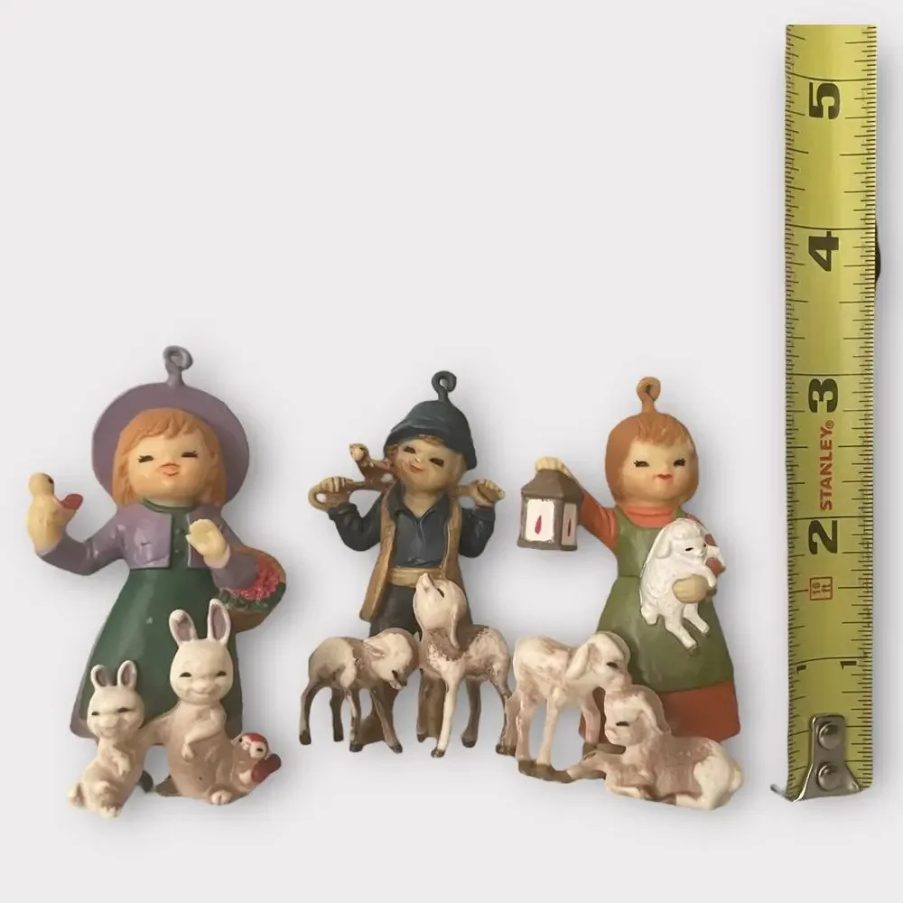 Christmas Around The World Little Shepherd Ornament Set Boy Girl Lamb Bunny VTG